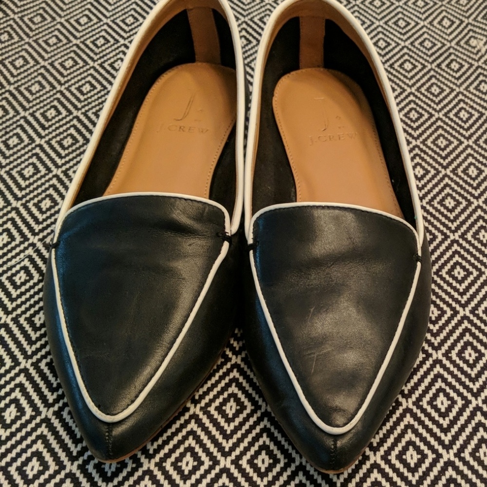 J. Crew Black and White Pointed Loafers Flats
